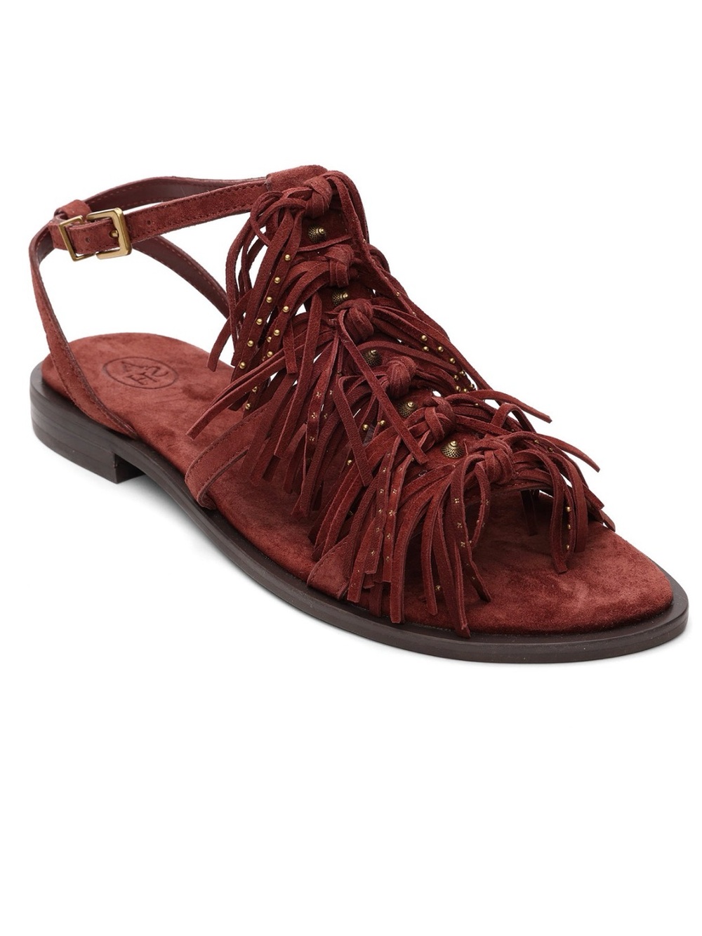 ASH PANIC ROUND Toe flat Fringe Suede Leather Sandal - Burgundy Marsala NEW
